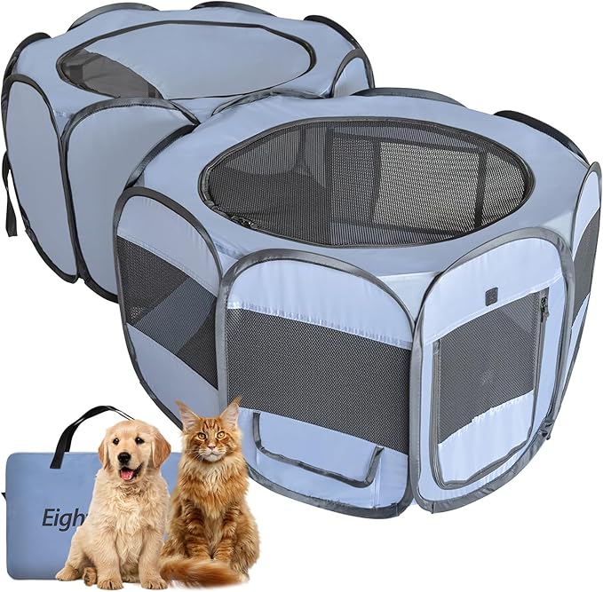 EighteenTek XLarge 2-in-1 Pop up Dog Playpen, Assembly-Free, with Leakproof Pet Pee Pads,Portable Foldable Cat Tent Enclosure Indoor Outdoors Puppy Kittens Small Animals Crates (M, 72" Lx36 Wx24 H)-PurrikoPets