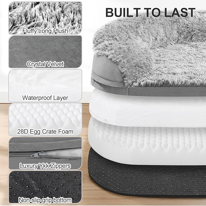 3.7 inch Thickened Orthopedic Dog Beds for Medium Dogs, Supportive Dog Sofa Bed with 28D Egg-Crate Foam, Removable Washable Plush Cover, Waterproof Lining, Half-Round Design for Puppy,Senior Dog-PurrikoPets