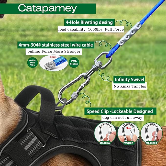 Dog Tie Out Cable and Stake for Yard,(up to 200lbs) 360°Swivel Dog Run Anchors- No Tangle,with 30FT Heavy Duty Tie Out Cable for Dogs,Runner for Yard,Ideal for Outdoor Camping-PurrikoPets
