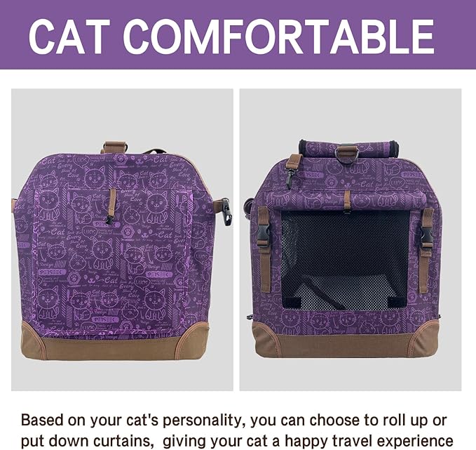 Extra Large Cat Carrier Soft Sided, Portable Small Dog Carrier for 2 Cats, 24"x16.5"x16" Car Travel Folding Comfortable Design, Purple-PurrikoPets