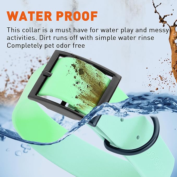 Dogline Biothane Waterproof Dog Collar Strong Coated Nylon Webbing with Black Hardware Odor- Proof for Easy Care Easy to Clean High Performance Fits Small Medium or Large Dogs, Sea Foam Green-PurrikoPets