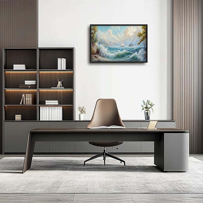 Framed Large Sailboat Wall Art for Living Room, Oversized Sea Coastal Wall Decor Beach Nautical Canvas Painting Seascape Pictures Home Decoration for Living Room Bedroom Office 36"x24"-PurrikoPets