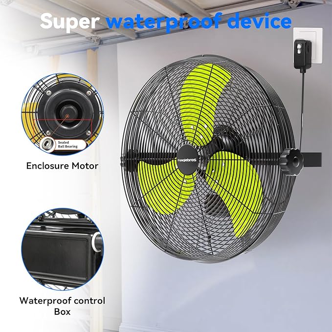 2600 CFM 14 inch Outdoor High Velocity Wall Mounted Fan, 3-Speed Metal Fans with IP44 Enclosure Motor, Industrial Grade Weatherproof Wall Fan for Patio, Greenhouse, Garage, and Gazebo-PurrikoPets