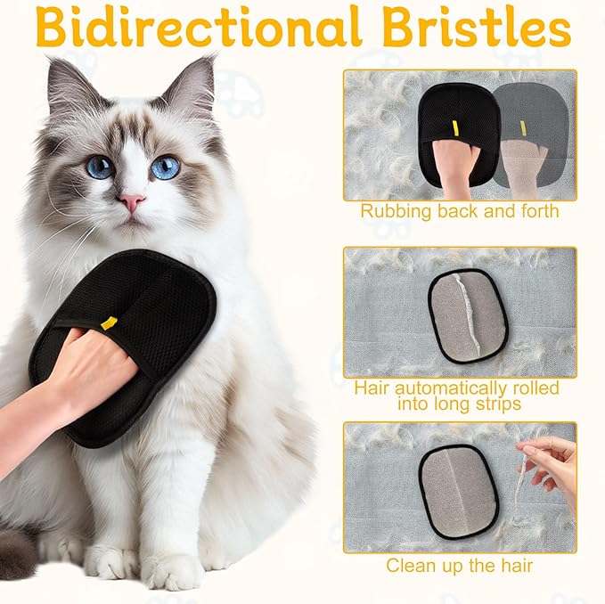 2 Pcs Pet Hair Removal Glove for Cats & Dogs, Pet Hair Remover Brushing Gloves, Reusable Pet Hair Remover Glove, Double-Sided for Couch, Clothing, Carpet, Car Seat-PurrikoPets
