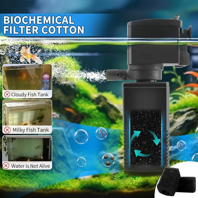 Fish Tank Filter for 15-40 Gallon Tank, 160 GPH Crystal Clear Powerful Internal Aquarium Filters Submersible Pump& Filter System for Fish Tank & Turtle Tank-PurrikoPets