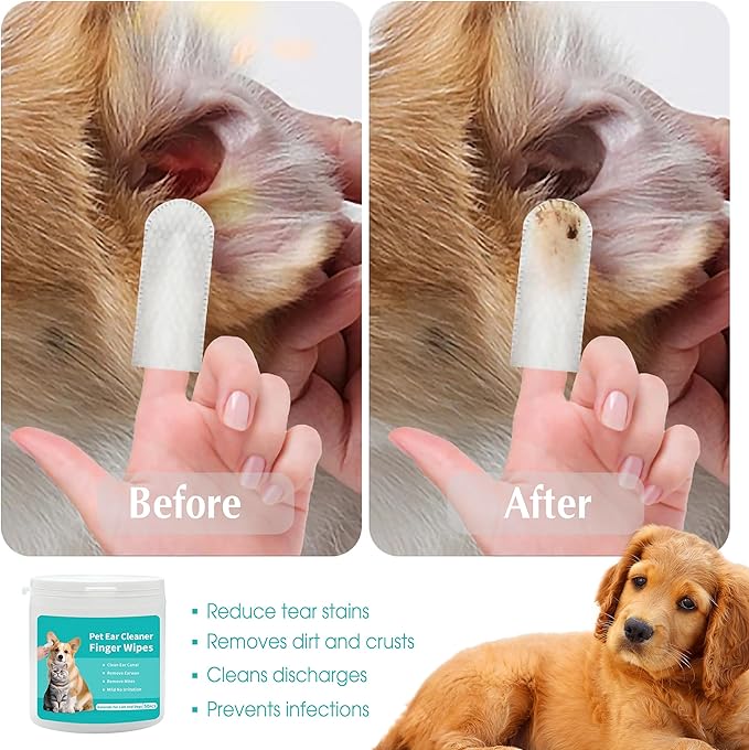 Ear Wipes for Dogs & Cats - Comfortable Finger Design, Gentle Ear Wax, Debris, and Dirt Cleaning | 50-Count Pack-PurrikoPets