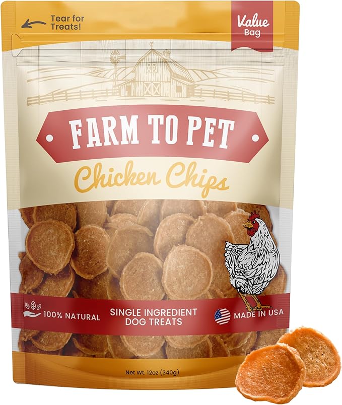 Farm To Pet - Dog Training Treats - Chicken Chips, Single Ingredient - 12 oz, Lean, All Natural, Healthy Dog Treats for Small, Medium, Large Breeds, & Puppies, Made in USA-PurrikoPets