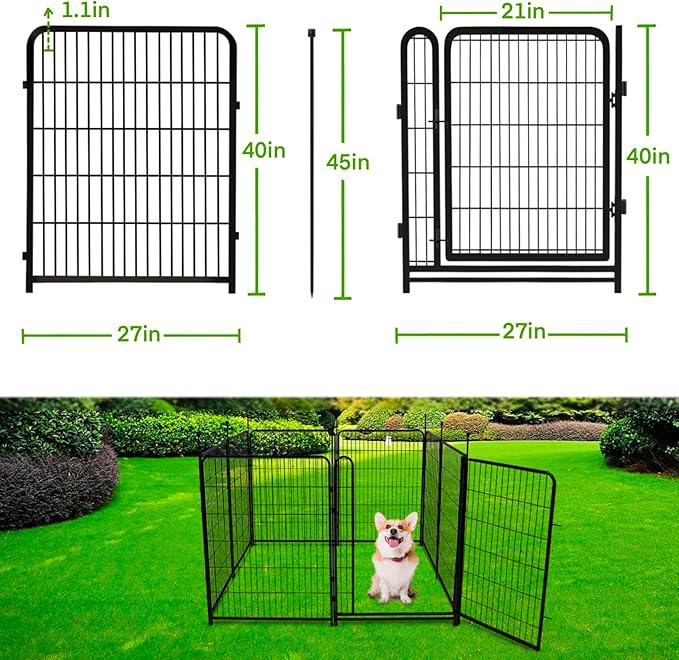 Garden Fencing 40 inch High, Dog Fence Outdoor for Yard, 8 Panels Total 18Ft(L)，Gate 21 inches Wide with Low Sills. Fencing for Garden Beds, Rabbit Fence, Anti Dig Fences Barrier-PurrikoPets