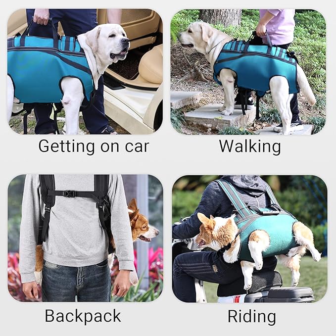 Dog Lift Harness Backpack Carrier for Large Dogs, Full Body Sling with Handle, Dog Harness for Joint Injuries, Arthritis, Ideal for Stairs, Elderly Dogs (Blue XX-Large 50-66 LBS)-PurrikoPets