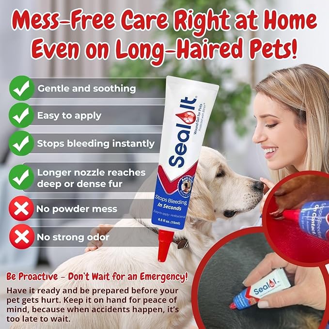Dog Wound Care Gel – Styptic Powder Alternative for Dogs & Cats | Quick Stop Bleeding for Cuts, Nails & Scrapes | Liquid Bandage First Aid for Pets and Animals | Seal It® 15ml | Made in USA-PurrikoPets