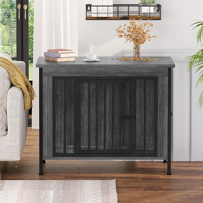 EasyCom 31.5" Small Dog Crate Furniture, Chew-Resistant Dog Crates for Small and Medium Dogs, Dog Kennel Furniture Indoor with 2 Doors and 3.94" Raised Feet, as TV Stand, End Table, Crate Table-PurrikoPets