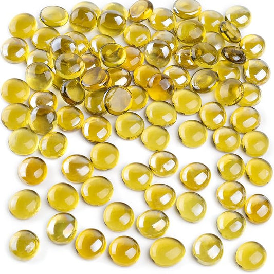 FUTUREPLUSX 1LB Yellow Glass Marbles, Flat Marbles Glass Beads Vase Fillers Decorative Rocks Gold Gemstones for Centerpieces Aquarium Table Scatter Home Decor-PurrikoPets