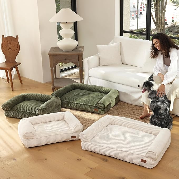 FUKUMARU Cute Dog Bed, Fluffy Pet Bed with TPU Layer Keeping Lining Dry, Dog Couch Medium Size Dogs Easy to Care, Warm Cat Bed with Removable Zipper Cover, 36inch, Large, Cream-PurrikoPets