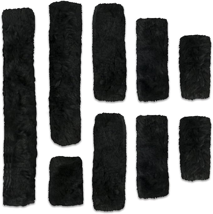ECP Equine Comfort Products Merino Sheepskin Halter Fleece Set for Horses, 100% Natural Wool, Chafe Protection, Breathable Relief & Cushioned Comfort, Machine Washable, 9-Piece Set, Black-PurrikoPets