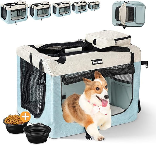 Extra Large Dog Crate with 2 Foldable Bowl, 36 Inch Collapsible Travel Dog Crate Kennel with Soft Blanket for Medium Dogs,Indoor & Outdoor (36" L x 25" W x 25" H, Blue)-PurrikoPets