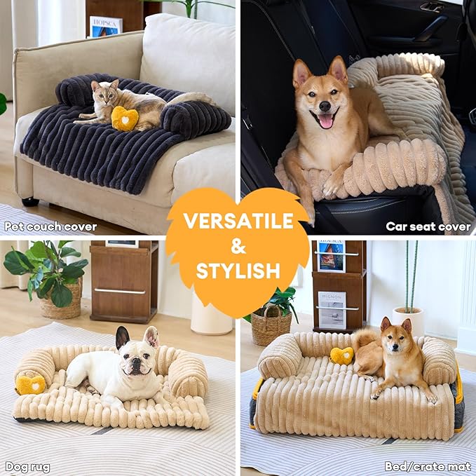 FUNNY FUZZY Pet Couch Cover for Sofa, Calming Dog Bed for Couch, Fluffy Plush Cat Bed Mat for Furniture Protector for Small Dogs and Kitten, 27×24 in, Cream White-PurrikoPets