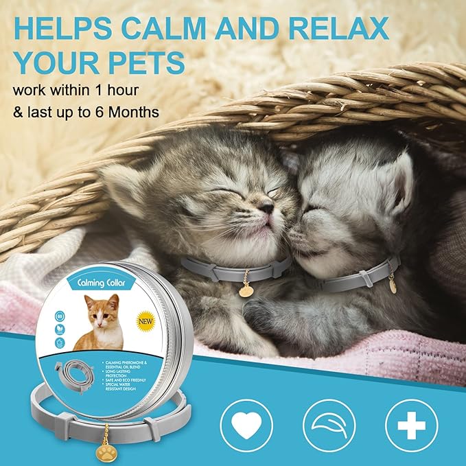 4 Pcs Cat Calming Collar Adjustable Lavender Scent Relaxing Cat Collar with 2 Pendant for Puppies Reduce Stress Aggression Anxious, up to 15 Inches(Grey, Silver)-PurrikoPets
