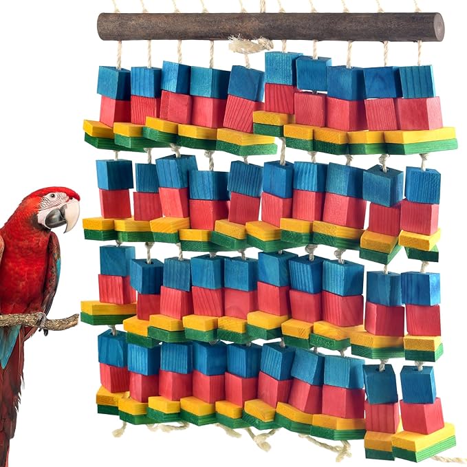 Extra Large Bird Toys, 21.6inch XL Macaw African Grey Parrot Chewing Toys, Natural Wooden Block Knots Tearing Toy Parrot Cage Accessories for Big Birds-PurrikoPets