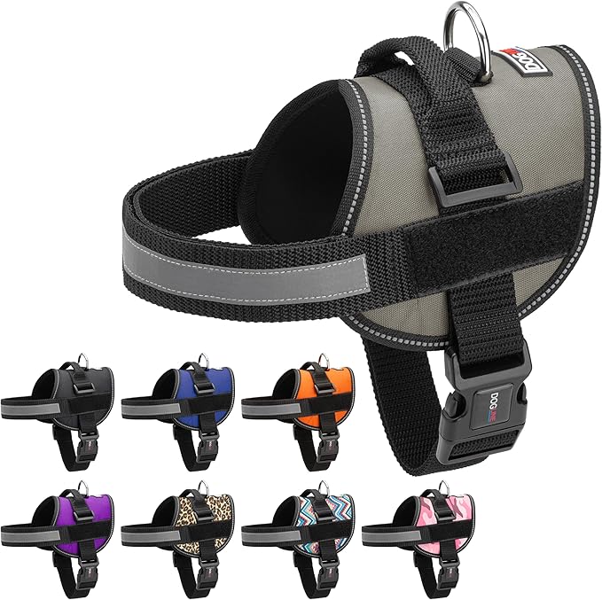 Dogline Dog Harness, Reflective No-Pull Adjustable Vest with Handle for Walking, Training, Service Breathable No - Choke Harness for Small, Medium or Large Dogs Room for Patches Grey S 18"-24"-PurrikoPets