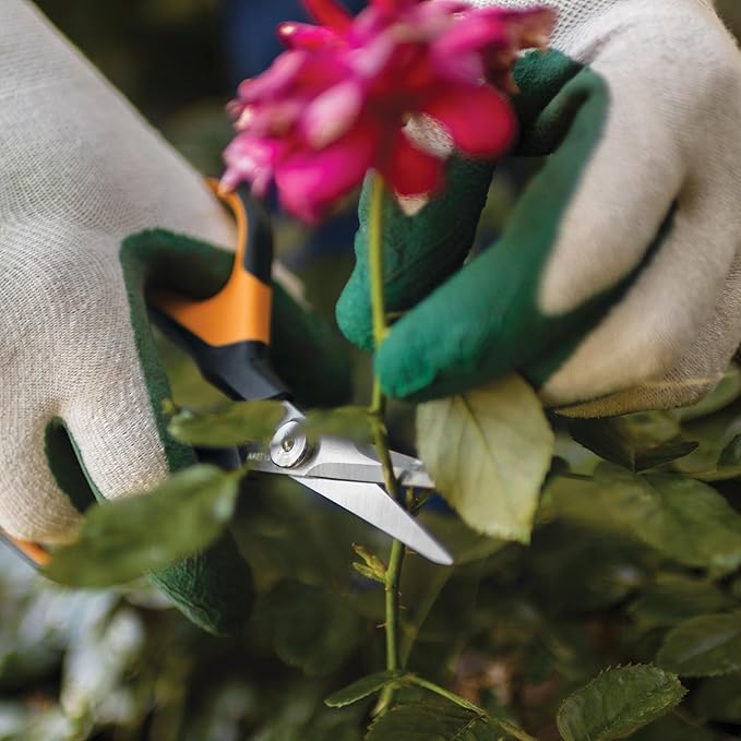Fiskars Comfort Loop Micro-Tip Pruning Snips - 7" Garden Shears with Sheath and Extra Large SoftGrip Handle - Yard and Garden Tools - Orange/Black-PurrikoPets