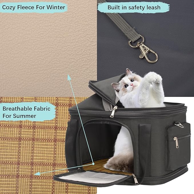 2-in-1 Stylish Dog Purse Carrier Soft-Sided Carriers Travel Tote Bag for Small Dogs Cats, Fashion Foldable Pet Bag for Puppies Small Animals with Pockets (Black, 16.2" x 11.4" x 13")-PurrikoPets