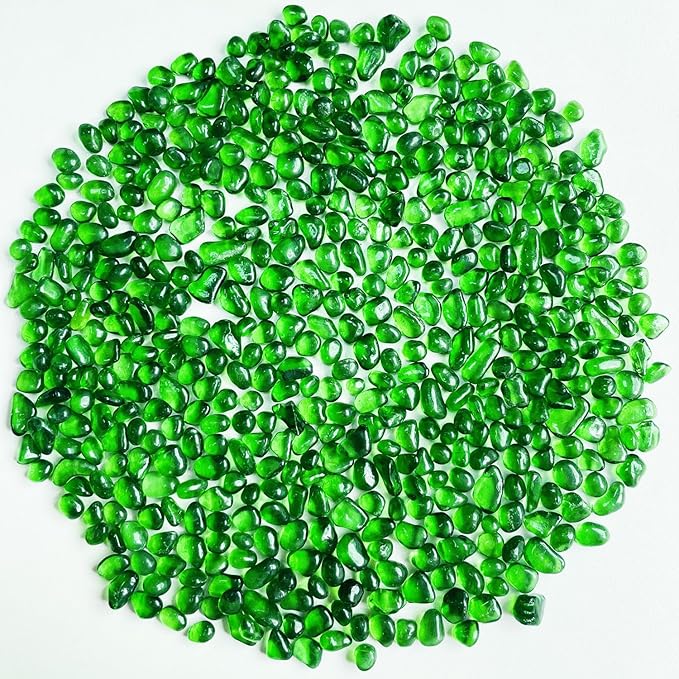 Glass Stones, 0.85LB/385g Green Aquarium Gravel Rocks, Green Pebbles for Fish Tank, Sea Glass for Vase Filler Craft-PurrikoPets