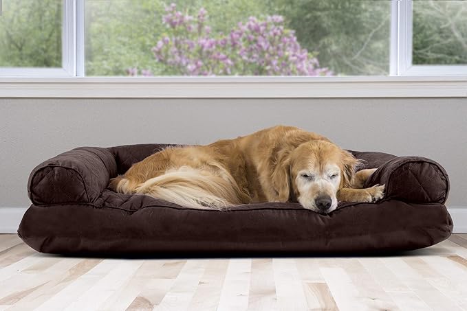 Furhaven Pillow Dog Bed for Large Dogs w/ Removable Bolsters & Washable Cover - Quilted Sofa - Coffee, Jumbo/XL-PurrikoPets