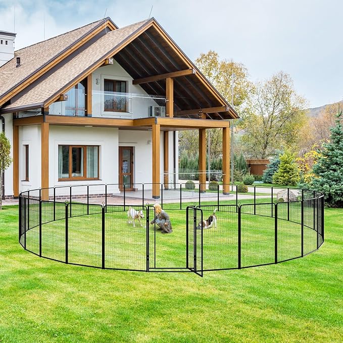 Dog Playpen Outdoor Extra Wide 24 Panels Heavy Duty Dog Fence 47" Height Anti-Rust with Doors Portable for RV Camping Yard, Total 63FT, 316 Sq.ft, Snowy Black-PurrikoPets