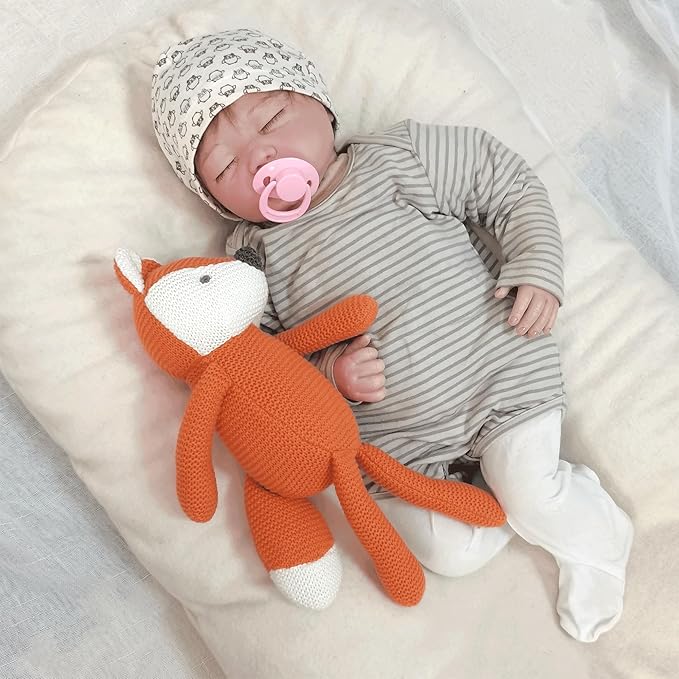 100% Organic Cotton Baby Toys Orange Fox Stuffed Animals for Newborn 7.1"-PurrikoPets