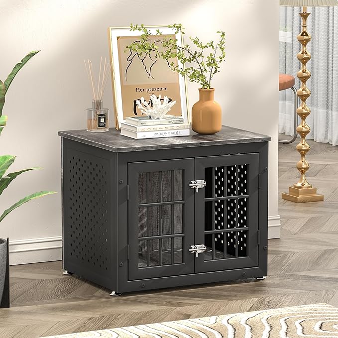 26" Heavy Duty Dog Crate Furniture for Small Dogs, Metal Kennel for High Anxiety Dogs, Chew Proof Pet Cage Indoor, Decorative Dog Kennel End Table-PurrikoPets