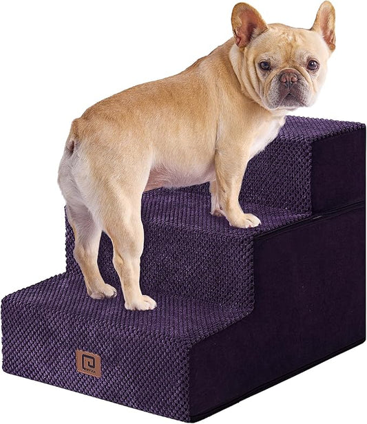 EHEYCIGA Dog Stairs for Small Dogs 13.5" H, 3-Step Dog Steps for Couch Sofa and Chair, Pet Steps for Medium Cats, Non-Slip Balanced Pet Ramp Indoor, Purple-PurrikoPets