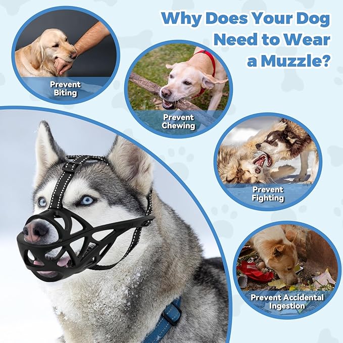 Dog Muzzle for Large Dogs, Breathable Basket Muzzles for Small, Medium and X-Large Aggressive Dog, Allows Panting Drinking, Suitable for Grooming Trimming Training (Black, XL)-PurrikoPets