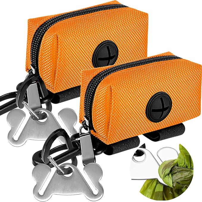 Dog Waste Bag Dispenser Pet Poop Bags Holder for Doggie Waste Bags Dispensers Soft Fabric Zipper Small Doggy Puppy Pouch for Leash Accessory Attachment with Carrier,2PC Orange-PurrikoPets