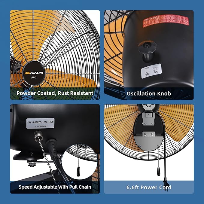 20 Inch Industrial Wall Mount Fan - 6000CFM High Velocity, Heavy Duty Metal Construction, 3 Speeds, Adjustable Tilt, Quiet Operation - Ideal for Garage, Shop, Commercial Use-PurrikoPets