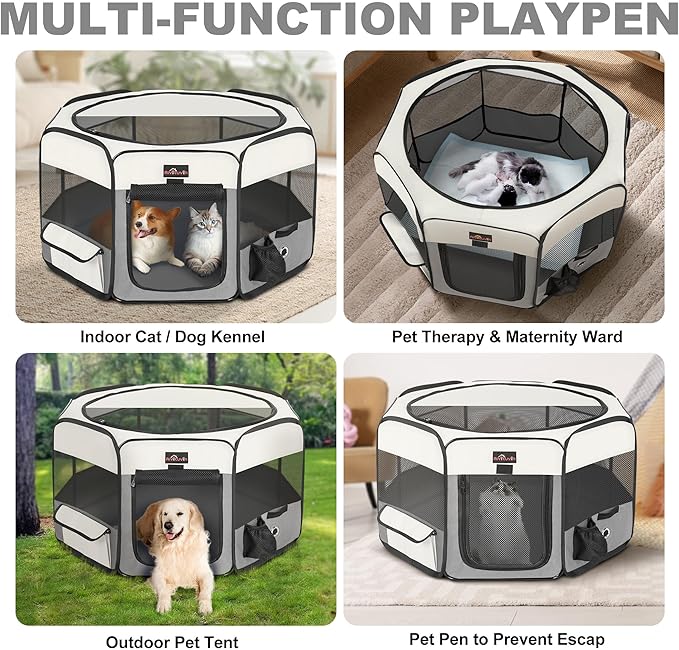 Aivituvin Dog Playpen Foldable Pet Play Pens with Carrying Bag for Cat, Puppies, Rabbits, Chickens, Durable Portable Pet Tent for Travel Camping Indoor/Outdoor Grey M-PurrikoPets