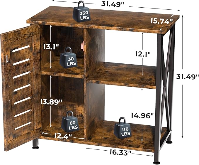 20-29 Gallon Fish Tank Stand, Aquarium Stand with Cabinet Accessories Storage, Heavy Duty Metal Frame, 31.49" L*15.74" W Tabletop, 330LBS Capacity, Rustic Brown PG07YGN-PurrikoPets