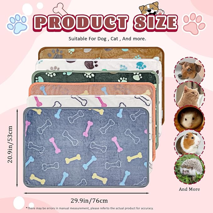 6 Pcs Washable Guinea Pig Blankets Absorbent Small Animal Fleece Bedding Waterproof Cage Liners Reusable Pet Pee Pad Sleep Mat Cover for Rabbit Rat Hamster Ferret Chinchilla Hedgehog (20"x30")-PurrikoPets