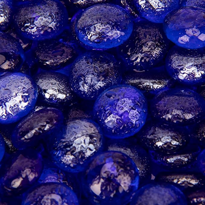 18 LB Fire Glass Beads Fireglass Drops for Gas Fire Pit Fireplace Cobalt Blue Luster Reflective Decorative Glass Gems Rocks Pebbles Stone for Vase Fillers Aquarium Fish Tank Decoration (Cobalt Blue)-PurrikoPets