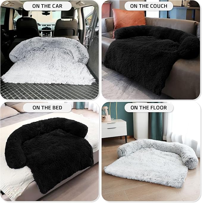 GGIB Calming Dog Bed Fluffy Plush Dog Mat for Furniture Protector with Removable Washable Cover for Large Medium Small Dogs and Cats (Small,Black)-PurrikoPets