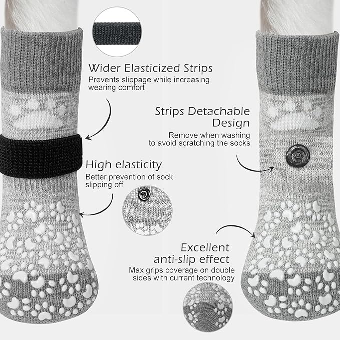 EXPAWLORER Anti Slip Dog Socks to Prevent Licking Paws, Dog Shoes for Hot Pavement, Dog Booties for Small Medium Large Senior Dogs, Traction Control Boots & Paw Protectors for Hardwood Floors-PurrikoPets