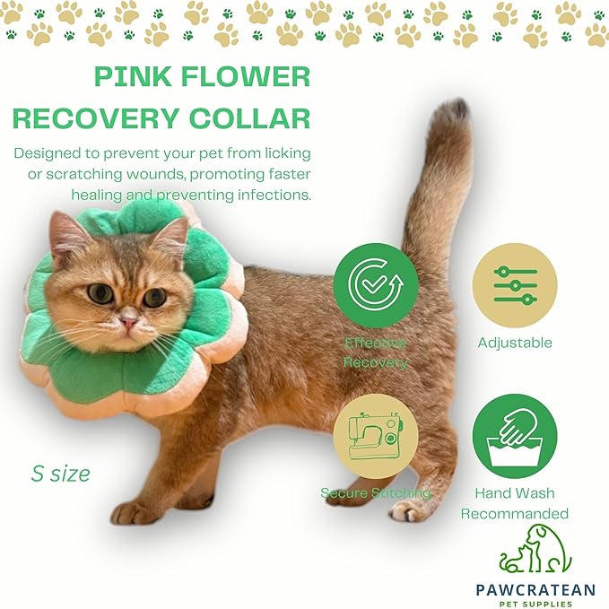 Adjustable Comfy Flower Style Elizabeth Collar for Cats Puppies Soft Recovery Cone Pet Protective Neck Collar (Green, Medium)-PurrikoPets