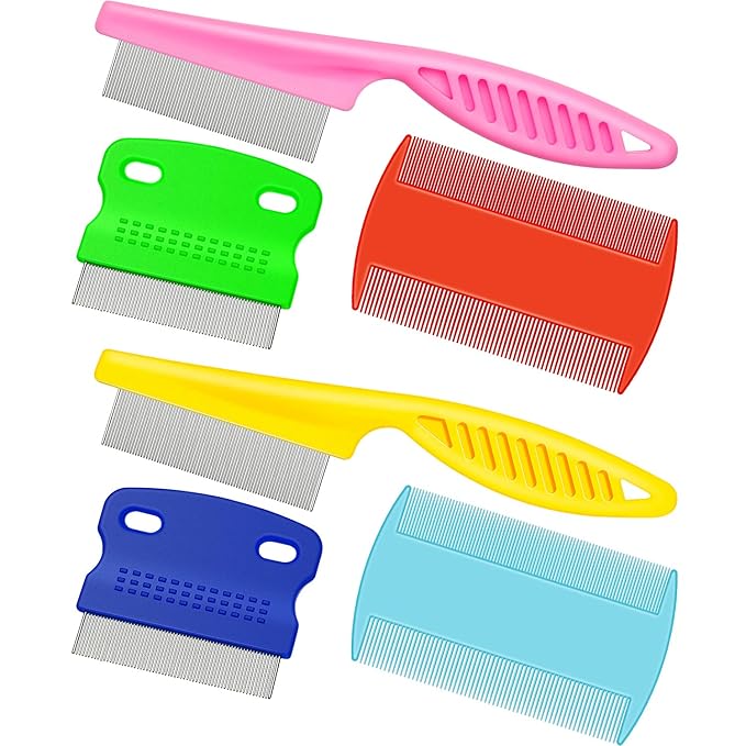 6 Pieces Pet Lice Combs Dog Grooming Flea Cat Tear Stain Comb for Removal Dandruff, Hair Stain, Nit(Pink, Yellow, Dark Blue, Green, Blue, Orange)-PurrikoPets