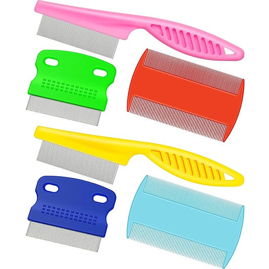 6 Pieces Pet Lice Combs Dog Grooming Flea Cat Tear Stain Comb for Removal Dandruff, Hair Stain, Nit(Pink, Yellow, Dark Blue, Green, Blue, Orange)-PurrikoPets