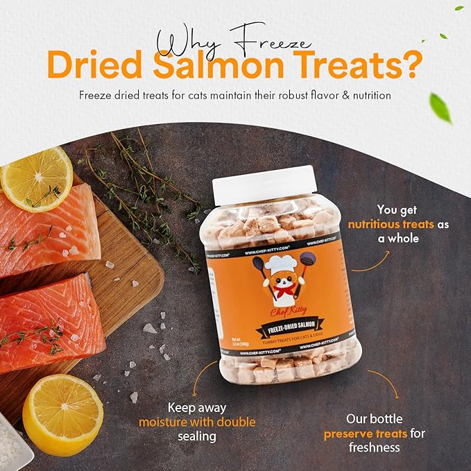Freeze-Dried Salmon Treats for Cats & Dogs – 100% Wild Caught, Single Ingredient, High-Protein, Healthy Snack – No Additives or Preservatives – 5.3oz - Inspected & Tested in USA-PurrikoPets