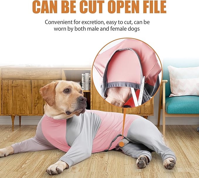 Dog Recovery Suit, Abdominal Wound After Surgery Wear, Prevent Licking Wounds, E-Collar & Cone Alternatives, Long Sleeve Postoperative Shirts Dog Bodysuit Prevent Shedding(Medium, Pink)-PurrikoPets