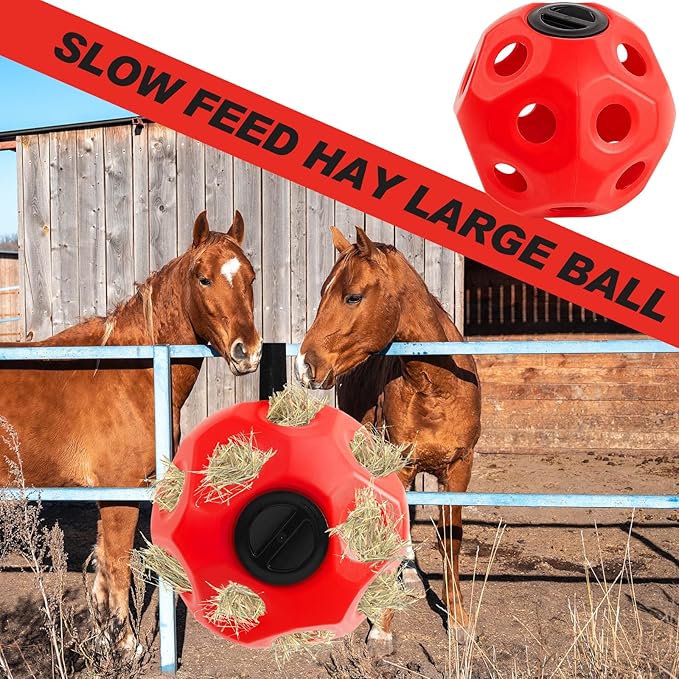 15.75" Hay Ball for Horse with Hanging Strap Slow Feed Horse Treat Ball Extra Large Hanging for Paddock Stall Stable Supplies(Red)-PurrikoPets