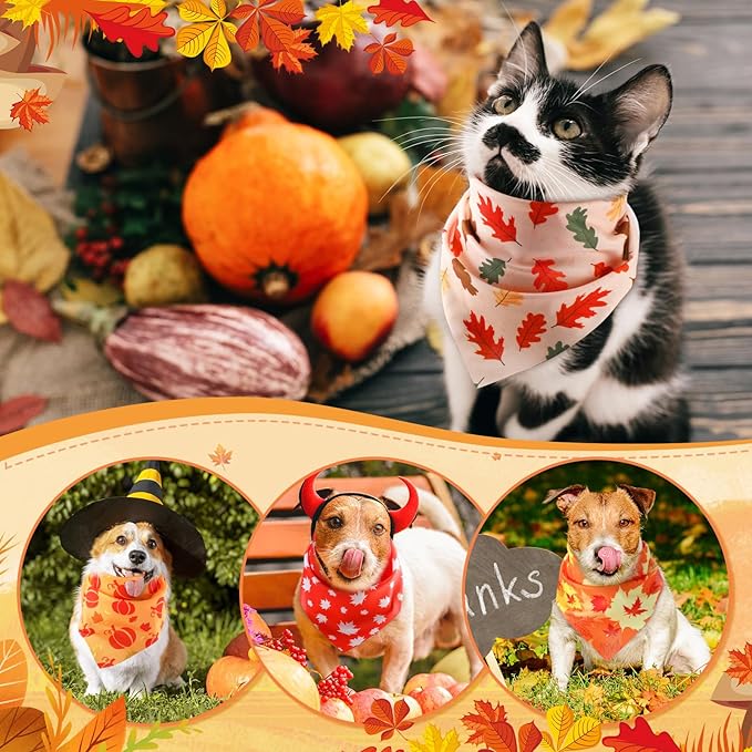 100 Pieces Fall Dog Bandanas Bulk Maple Leaves Bandanas for Dogs Autumn Soft Doggie Bibs Adjustable Triangle Scarves with Pumpkin Patterns for Small Medium Large Pet Fall Autumn Costume-PurrikoPets