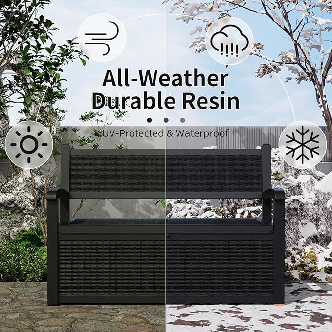 80 Gallon Storage Bench Waterproof and Lockable,Deck Box Outdoor Storage Furniture for Patio,Garden,and Porch – Perfect for Storing Garden Tools and Cushions(Black)-PurrikoPets