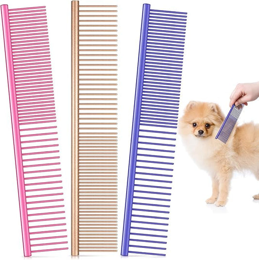 3 Pcs Stainless Steel Grooming Combs for Matted and Tangled Long Hair - Pet Guide Clippers for Dog and Cat-PurrikoPets