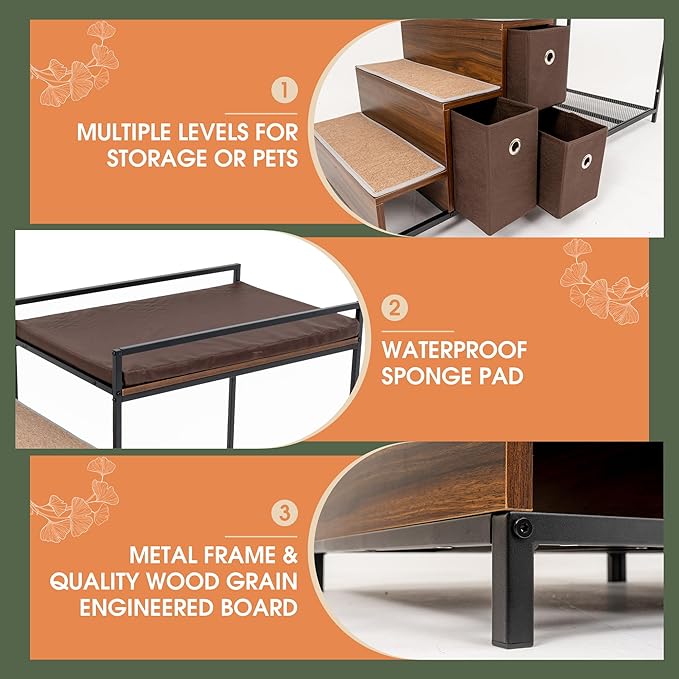 Dog Window Perch, Pet Bunk Bed with Multi-Level Platform, Non-Slip Cat Window Perch with Stroage Drawers, Dog Perch to Look Out Window, Wooden Steps for Small, Large Sized Dogs and Cats-PurrikoPets